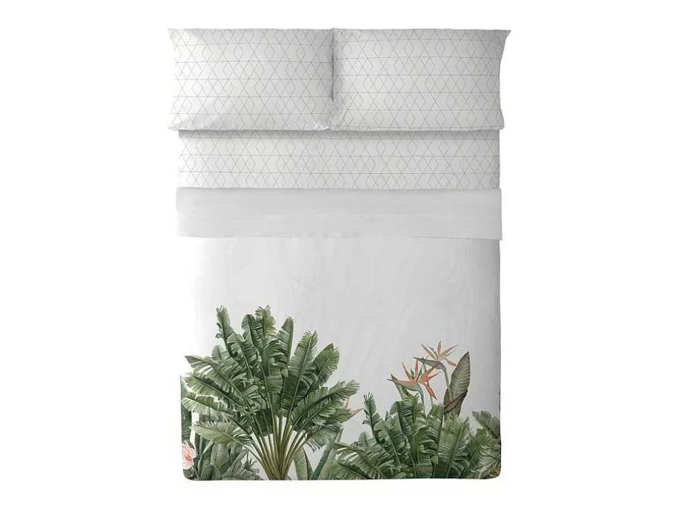 Purline Drap De Dessus 100% Coton 1 Piece Blanc A Motifs Jungle 240X240* Roupa De Cama
