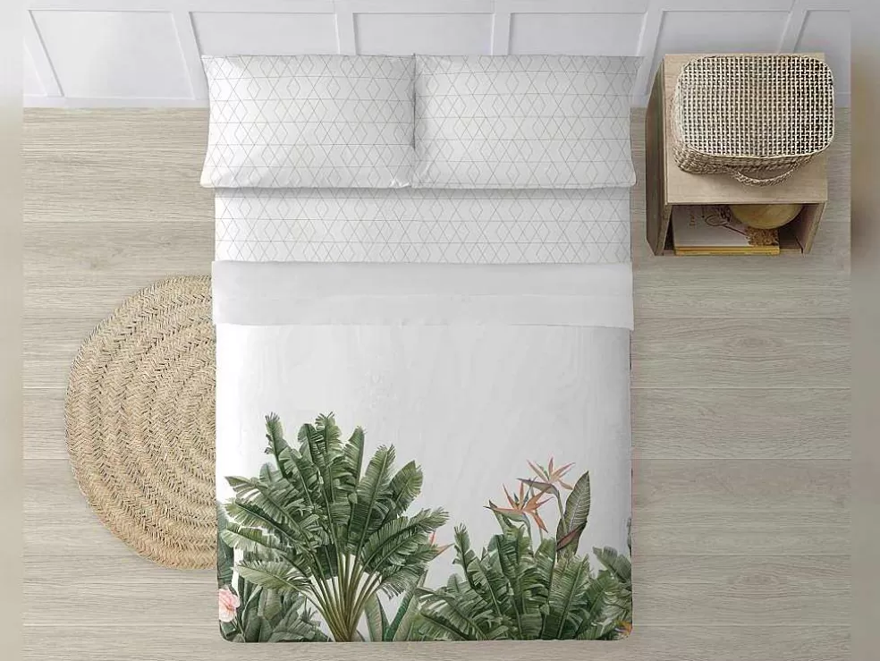 Purline Drap De Dessus 100% Coton 1 Piece Blanc A Motifs Jungle 240X240* Roupa De Cama