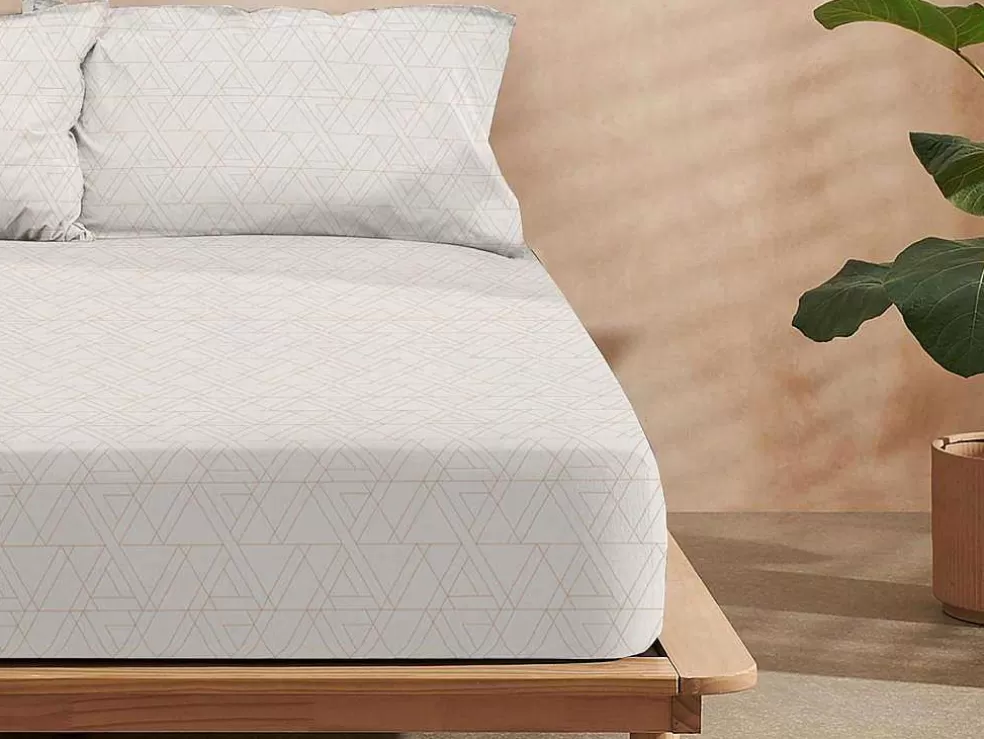 Purline Drap Housse 100% Coton 1 Piece Beige A Triangles 90X200* Roupa De Cama