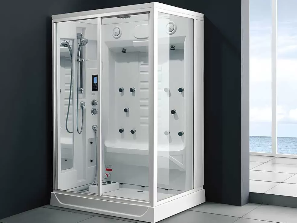 Shower & Design Duche Retangular Hidromassagem-Banho Turco Arthemis Em Acrilico Reforcado Com 12 Jatos De Massagem E Chuva Tropical* Cabine De Duche