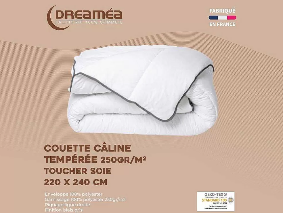 DREAMEA Edredão Caline Toque Seda 220 X 240 Cm 250 G/M Branco Vies Cinza - Biesya* Edredão