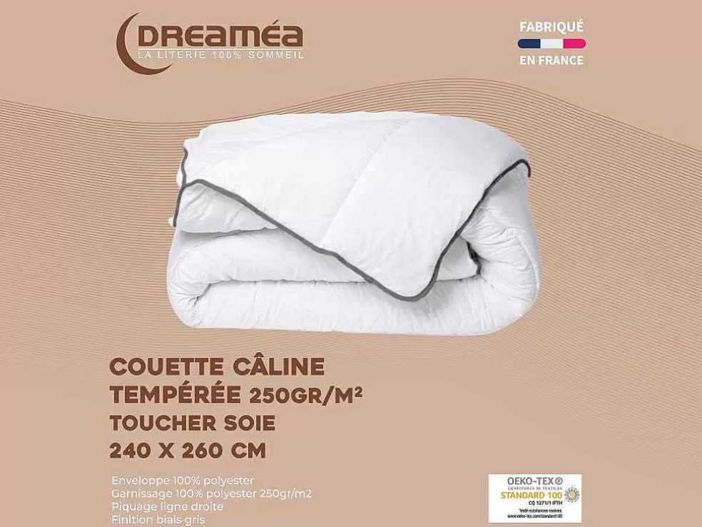 DREAMEA Edredão Caline Toque Seda 240 X 260 Cm 250 G/M Branco Vies Cinza - Biesya* Edredão