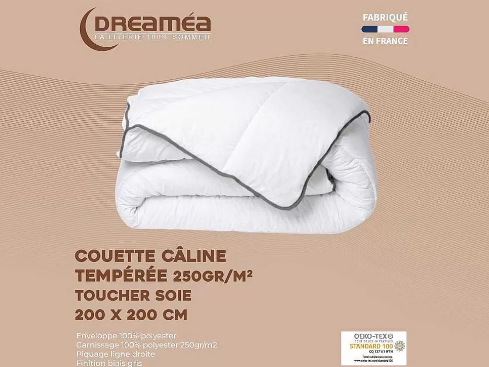 DREAMEA Edredão Caline Toque Seda 200 X 200 Cm 250 G/M Branco Vies Cinza - Biesya* Edredão
