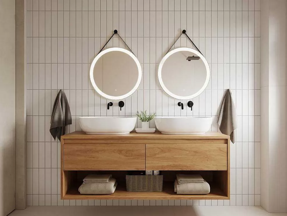 OZAIA Espelho De Casa De Banho Luminoso Antienvaciamento Suspenso Com Gancho E Contorno Preto 60X60 Cm - Borja* Acessórios De Casa De Banho