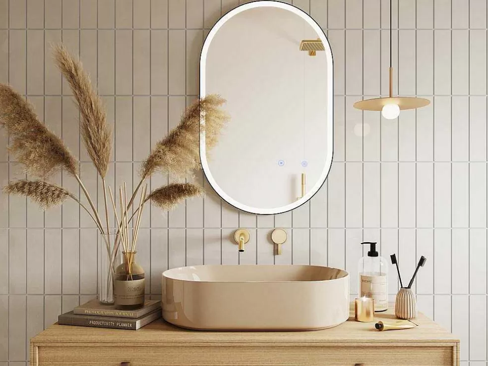 OZAIA Espelho De Casa De Banho Luminoso Oval Antienvaciamento Com Contorno Preto 50X80 Cm - Alarico* Acessórios De Casa De Banho