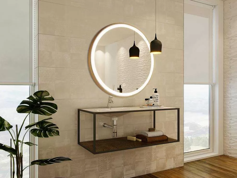 OZAIA Espelho De Casa De Banho Luminoso Redondo Dourado Com Leds D80 Cm - Numea* Acessórios De Casa De Banho