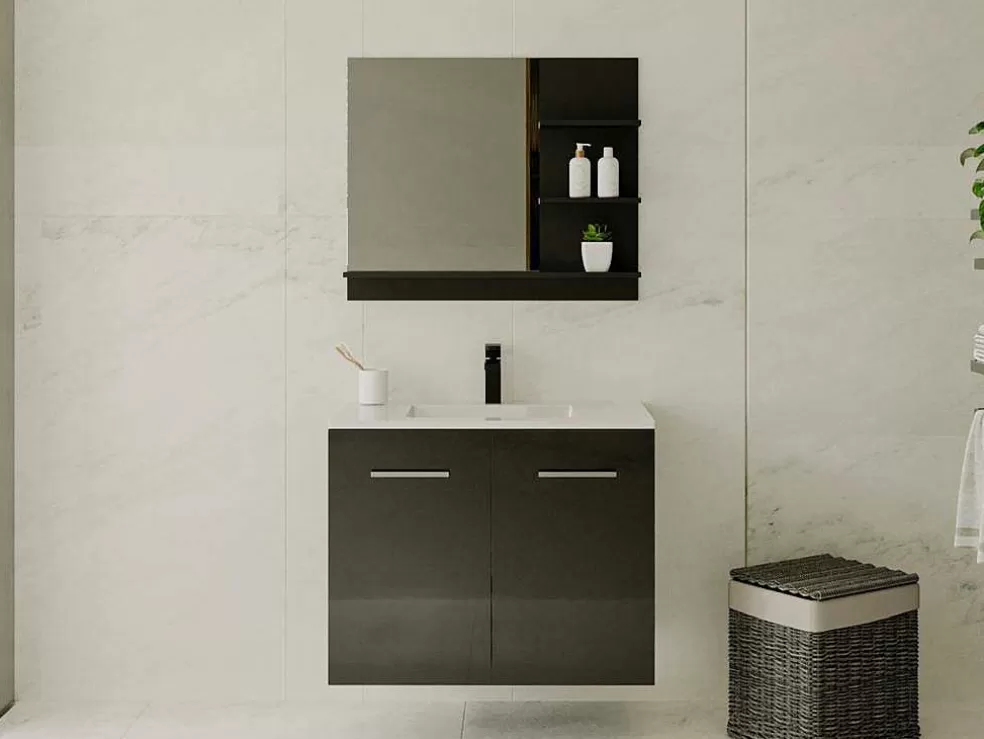 OZAIA Espelho De Casa De Banho Retangular Preto Com Prateleiras De Arrumação 60 X 50 Cm - Laurine* Acessórios De Casa De Banho