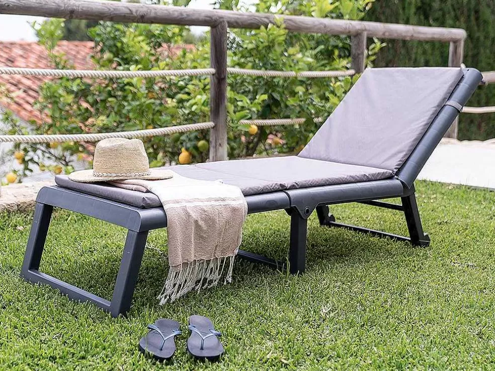 Vente-unique Espreguiçadeira Efeito Rotim Com Colchão Cor Cinza E Branco - Canberra* Espreguiçadeira
