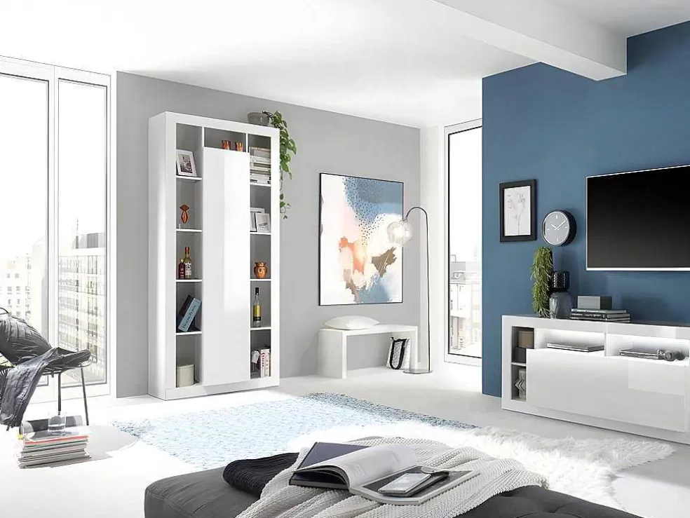 Vente-unique Estante Com 1 Porta E 11 Nichos Lacada A Branco - Balka* Biblioteca, Vitrina, Estante