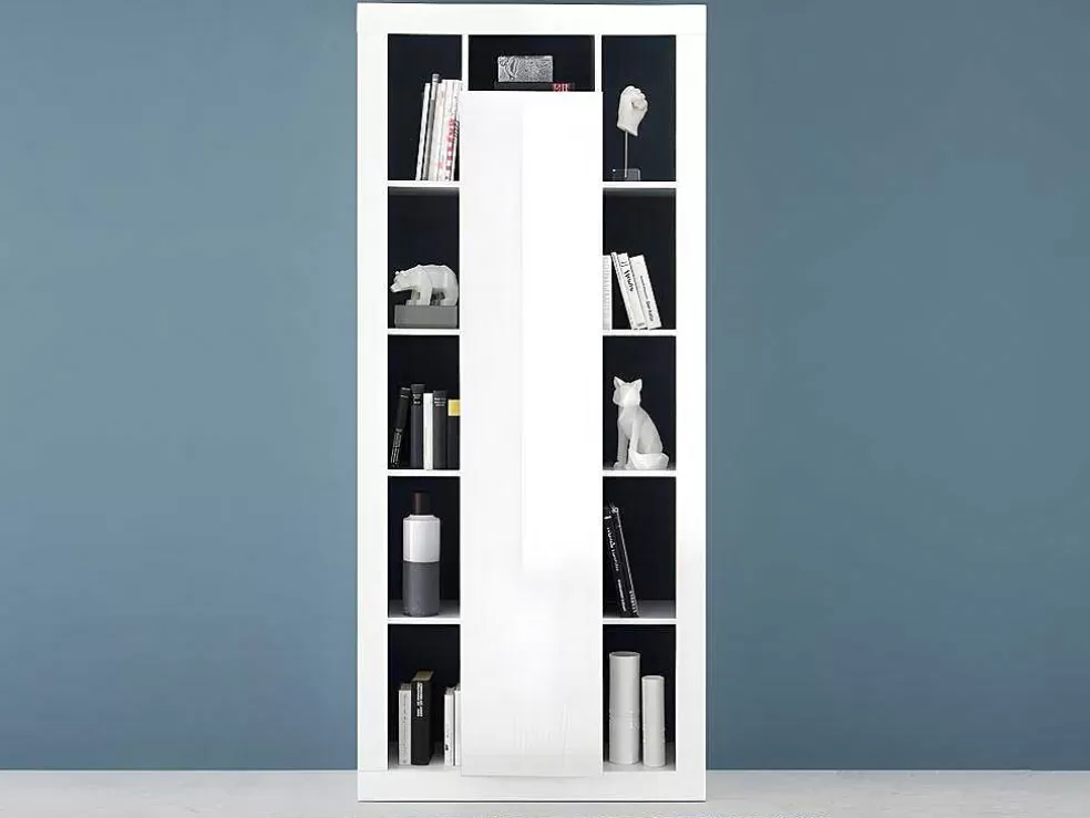Vente-unique Estante Com 1 Porta E 11 Nichos Lacada A Branco - Balka* Biblioteca, Vitrina, Estante