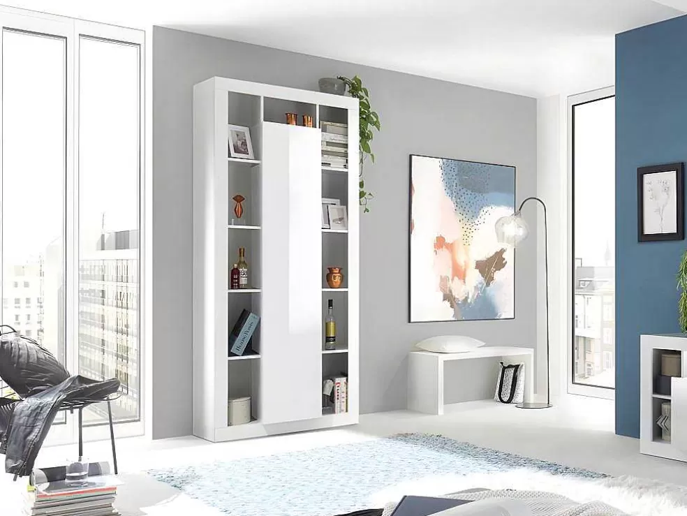 Vente-unique Estante Com 1 Porta E 11 Nichos Lacada A Branco - Balka* Biblioteca, Vitrina, Estante