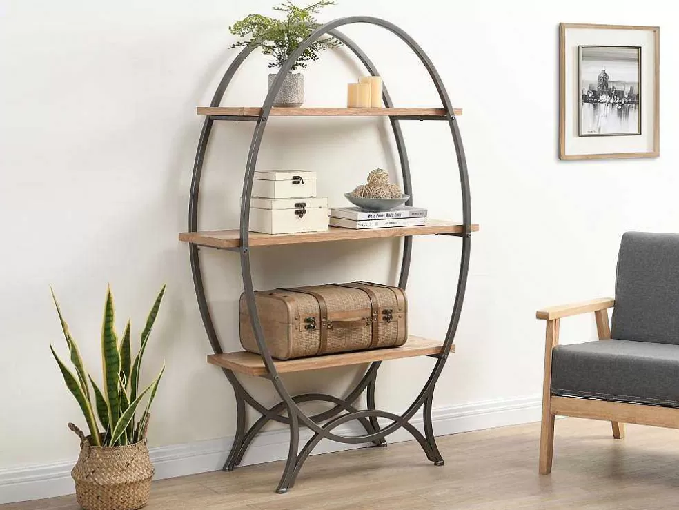 Vente-unique Estante Com 3 Prateleiras Em Mdf E Metal Natural E Preto - Lolana* Biblioteca, Vitrina, Estante