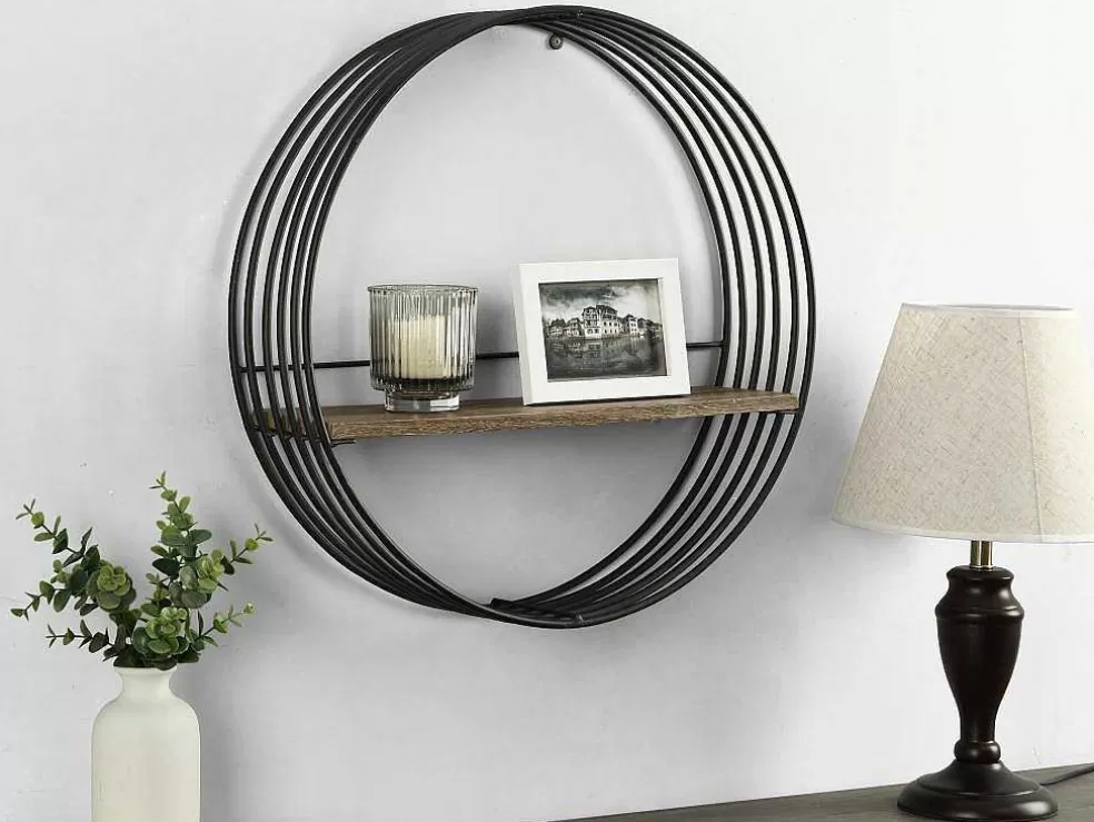 Vente-unique Estante De Parede Com 1 Prateleira Mdf E Metal C50 X L13 X A50 Cm Cor Preta - Moha* Biblioteca, Vitrina, Estante
