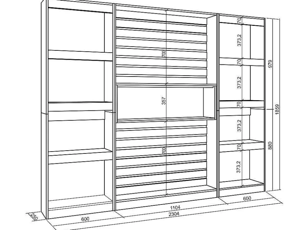 Skraut Home Estantes De Prateleiras , 230X186X25Cm, Sala De Estar - Escritório, Sala De Jantar, Branco E Preto* Biblioteca, Vitrina, Estante