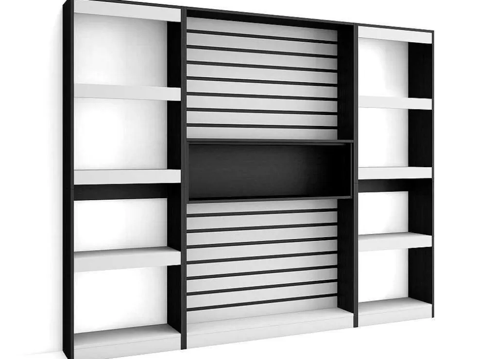 Skraut Home Estantes De Prateleiras , 230X186X25Cm, Sala De Estar - Escritório, Sala De Jantar, Branco E Preto* Biblioteca, Vitrina, Estante