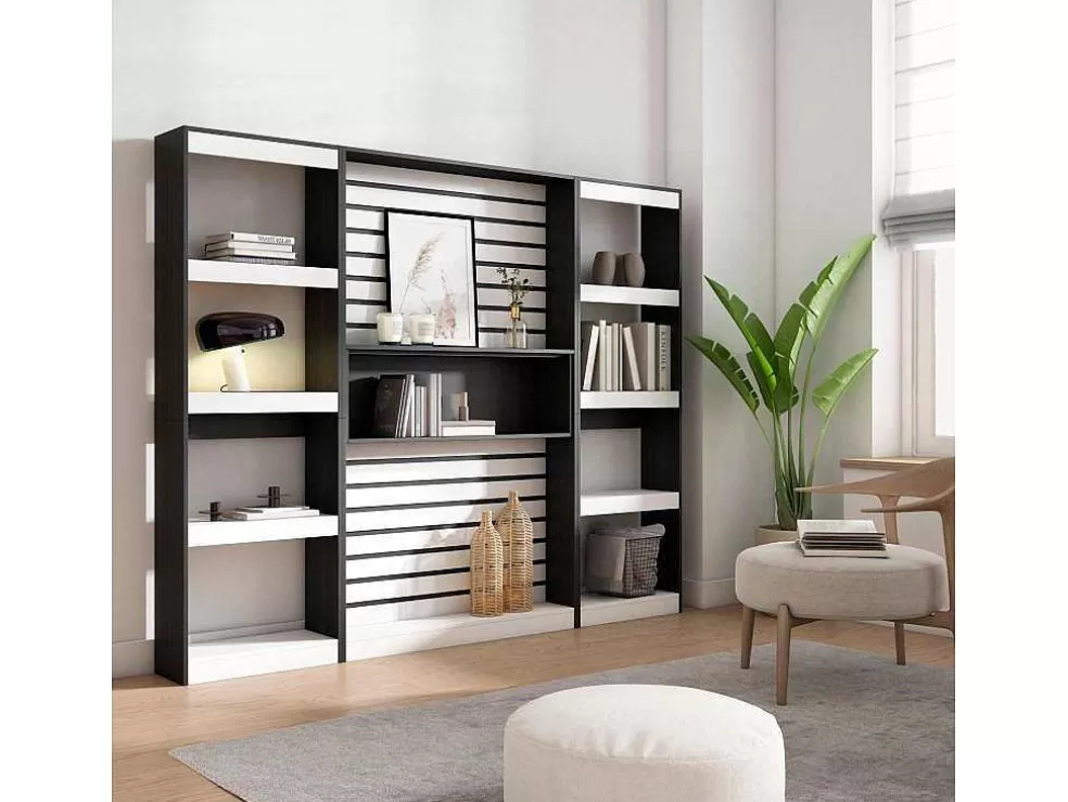Skraut Home Estantes De Prateleiras , 230X186X25Cm, Sala De Estar - Escritório, Sala De Jantar, Branco E Preto* Biblioteca, Vitrina, Estante