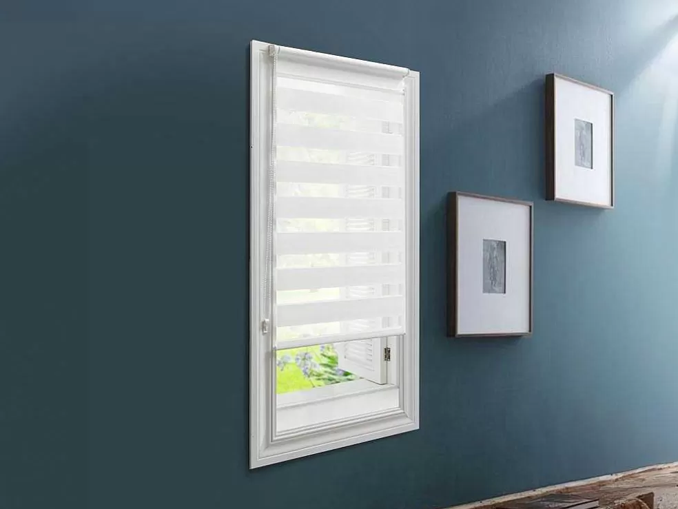 Vente-unique Estor Enrolavel Dia/Noite Em Poliester - 90 X 180 Cm - Branco - Barili* Persianas De Interior