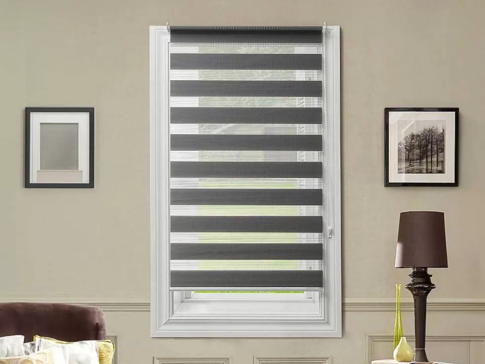 Vente-unique Estore Enrolador Dia/Noite Em Poliester - 90 X 180 Cm - Cinza - Barili* Persianas De Interior