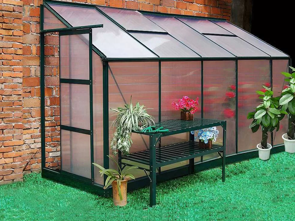 EXPERTLAND Estufa De Jardim Com Apoio De Parede Em Policarbonato De 3.7 M Calice Ii Com Base - Verde* Estufas De Jardim