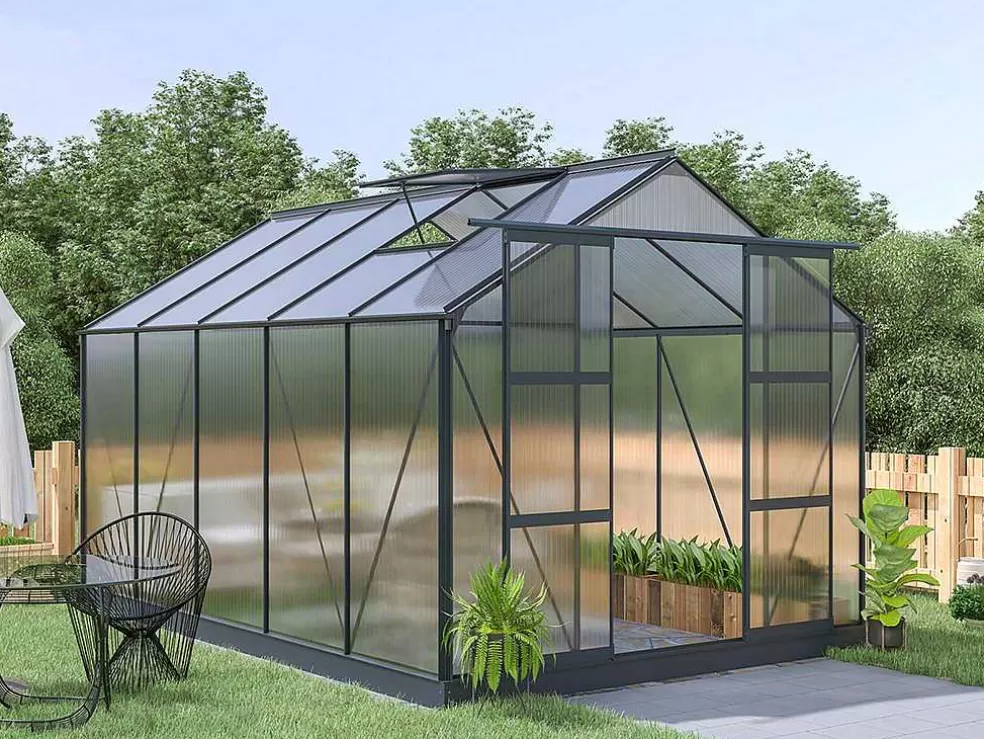 EXPERTLAND Estufa De Jardim Em Policarbonato De 9 M Corolle Ii Com Base - Cinza Antracite* Estufas De Jardim