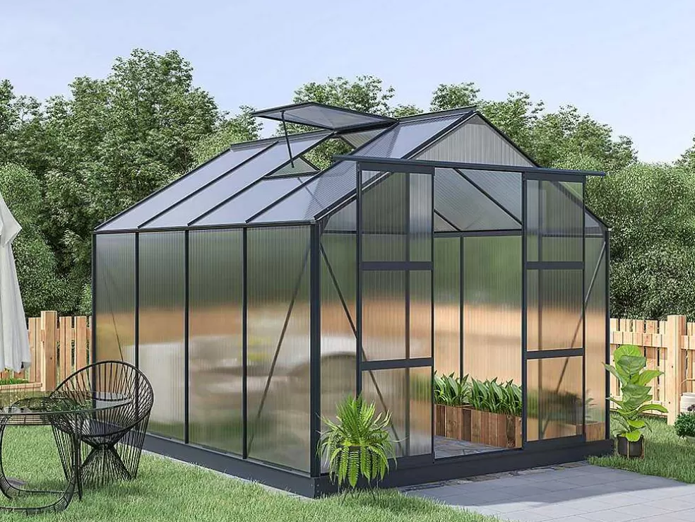 EXPERTLAND Estufa De Jardim Em Policarbonato De 7.5 M Greenea Ii Com Base - Antracite* Estufas De Jardim