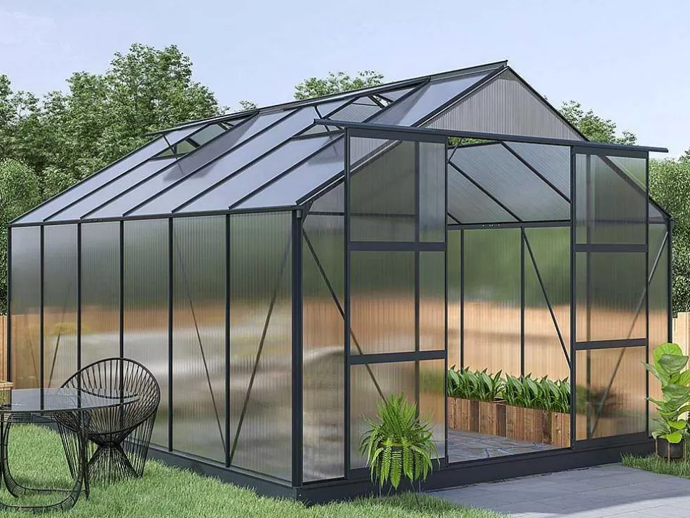 EXPERTLAND Estufa De Jardim Em Policarbonato De 13M Kalida Com Base - Antracite* Estufas De Jardim