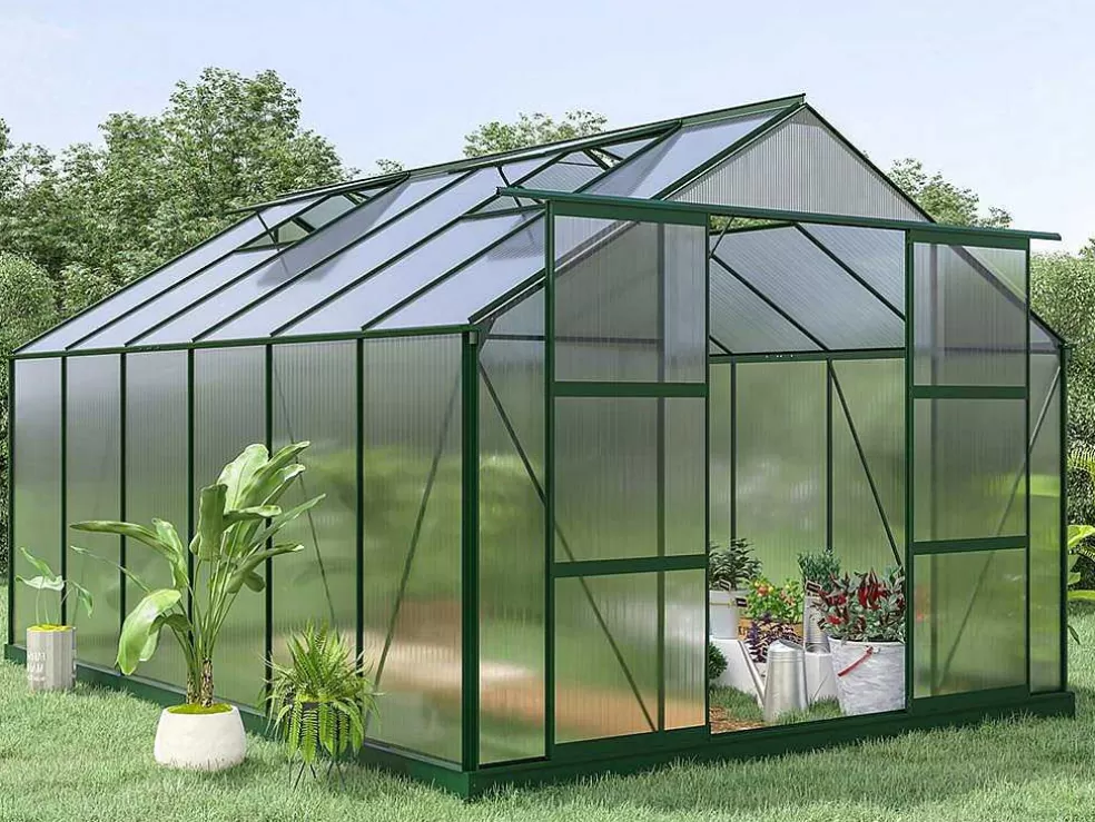 EXPERTLAND Estufa De Jardim Em Policarbonato De 13M Kalida Com Base - Verde* Estufas De Jardim
