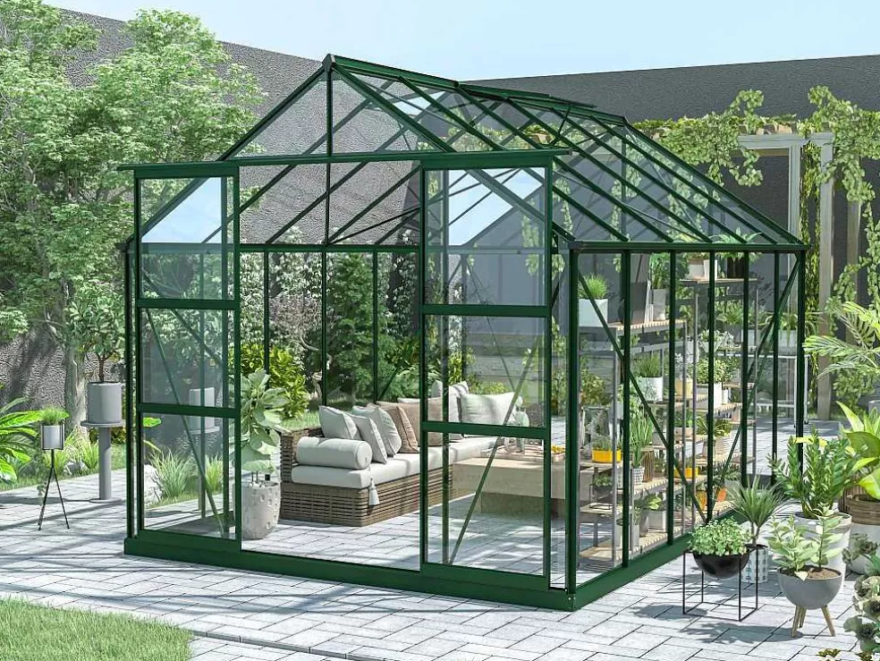 EXPERTLAND Estufa De Jardim Em Vidro Temperado 4 Mm Verde Kit De Ancoragem 9 M - Oteria* Estufas De Jardim