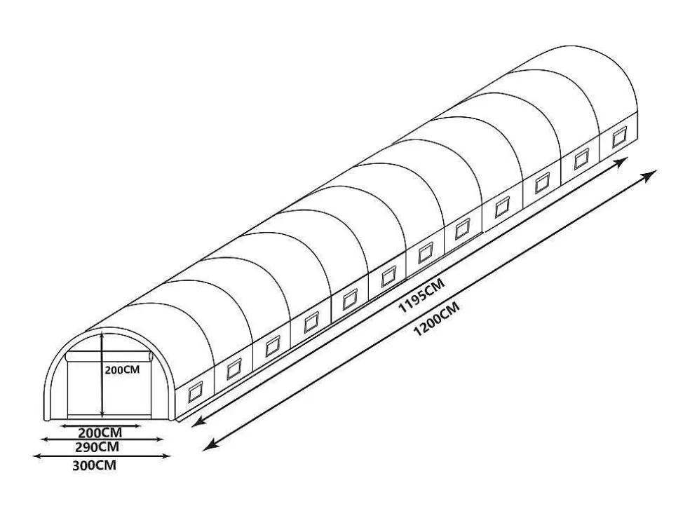 EXPERTLAND Estufa Em Tunel Ipomea 36M - Comp.1200 X Larg.300 X Alt.200 Cm* Estufas De Jardim