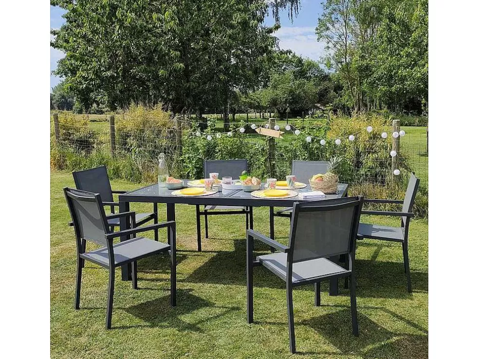 Happy Garden Firenze Conjunto De Moveis De Jardim Extensiveis Em Cinzento Têxtileno 8 Lugares - Antracite De Aluminio* Conjunto Mesa E Cadeiras De Jardim