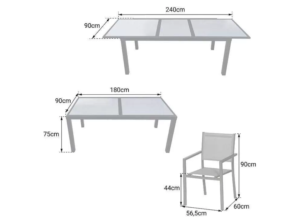 Happy Garden Firenze Conjunto De Moveis De Jardim Extensiveis Em Cinzento Têxtileno 8 Lugares - Antracite De Aluminio* Conjunto Mesa E Cadeiras De Jardim