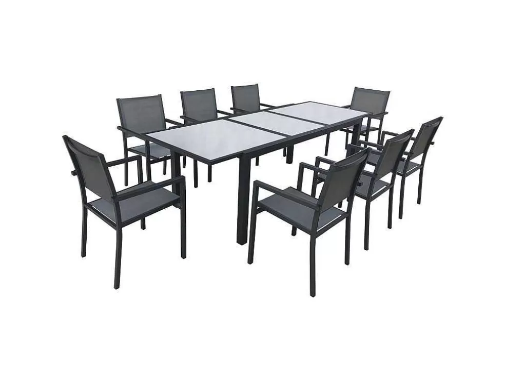 Happy Garden Firenze Conjunto De Moveis De Jardim Extensiveis Em Cinzento Têxtileno 8 Lugares - Antracite De Aluminio* Conjunto Mesa E Cadeiras De Jardim