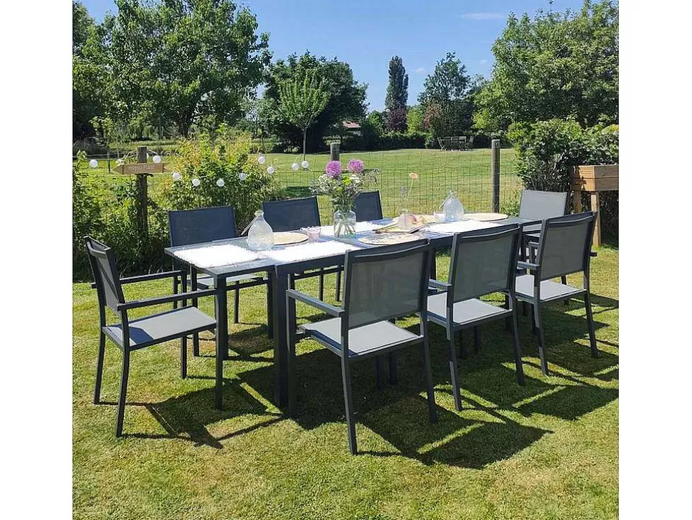 Happy Garden Firenze Conjunto De Moveis De Jardim Extensiveis Em Cinzento Têxtileno 8 Lugares - Antracite De Aluminio* Conjunto Mesa E Cadeiras De Jardim