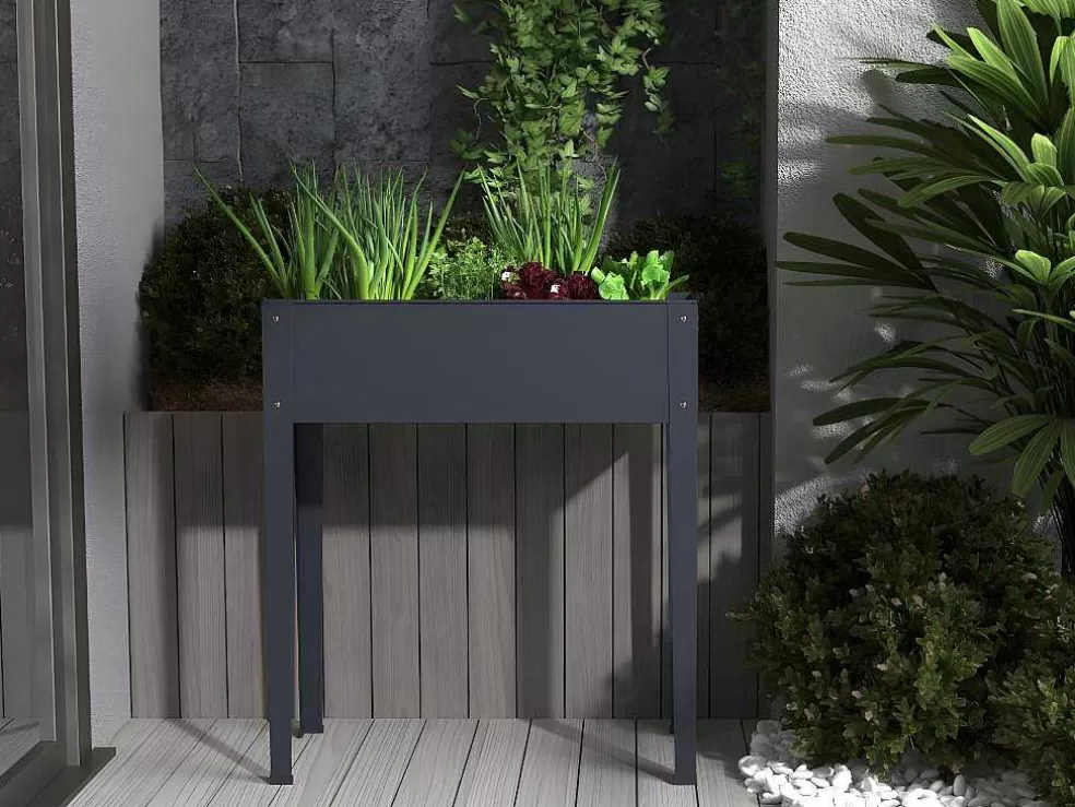 Vente-unique Floreira Com Pernas Em Aco Cinza De C70 X L30 X A80 Cm - Ygos* Floreira