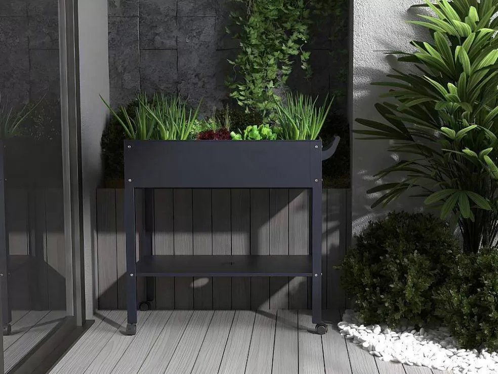 Vente-unique Floreira Com Rodizios Em Aco Cinza De C90,5 X L43 X A83 Cm - Melisse* Floreira