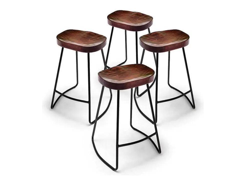 Frankystar Fuji - Conjunto De 4 Bancos De Metal Com Assento De Madeira De Olmo Macico* Bancos De Bar