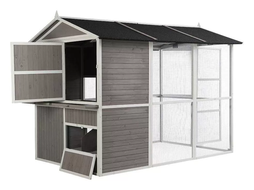 Vente-unique Galinheiro De Madeira Com Cercado, Para 10 Galinhas, C266 X L174 X A205 Cm Branco - Feras* Acessórios Para Animais De Estimação