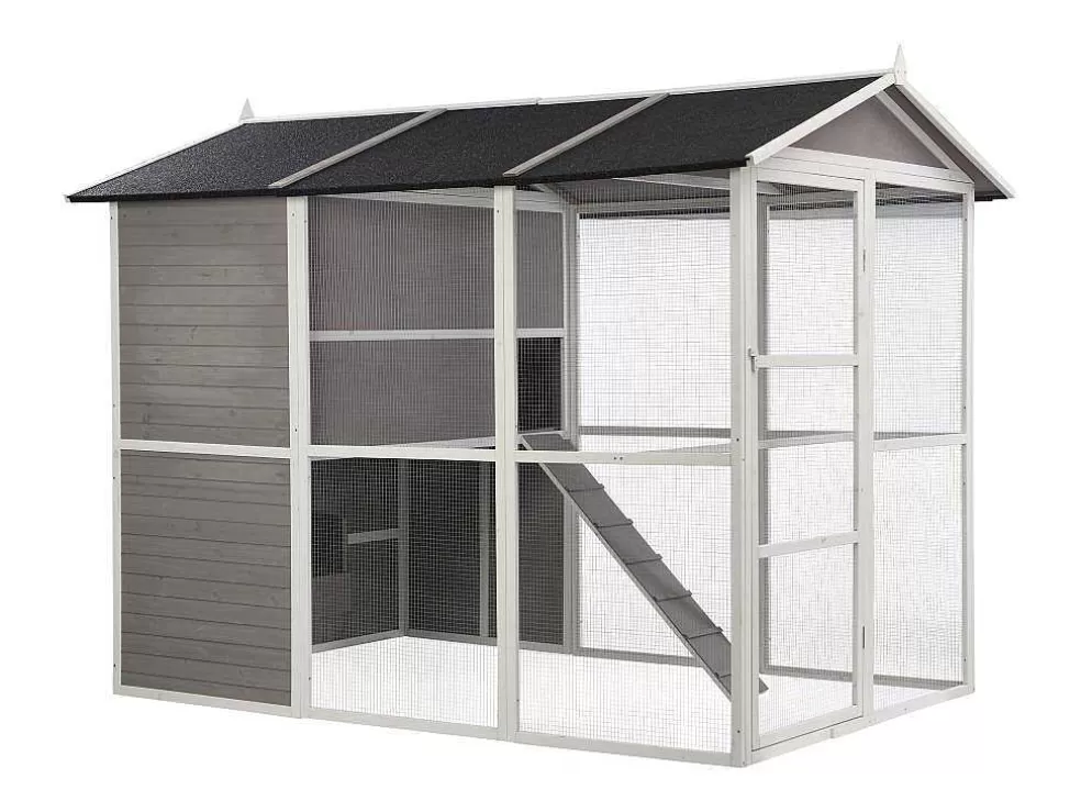 Vente-unique Galinheiro De Madeira Com Cercado, Para 10 Galinhas, C266 X L174 X A205 Cm Branco - Feras* Acessórios Para Animais De Estimação