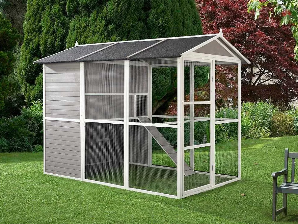 Vente-unique Galinheiro De Madeira Com Cercado, Para 10 Galinhas, C266 X L174 X A205 Cm Branco - Feras* Acessórios Para Animais De Estimação