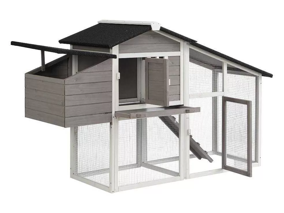 Vente-unique Galinheiro De Madeira Com Cercado, Para 4 Galinhas, C173 X L64 X A108 Cm Branco E Cinza - Levas* Acessórios Para Animais De Estimação