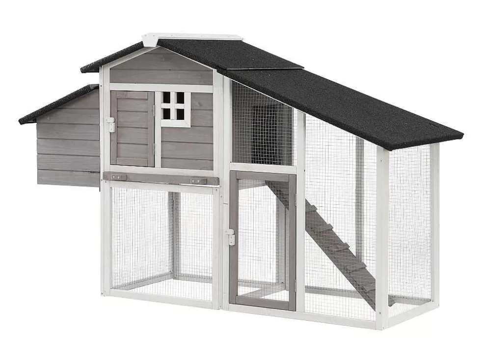 Vente-unique Galinheiro De Madeira Com Cercado, Para 4 Galinhas, C173 X L64 X A108 Cm Branco E Cinza - Levas* Acessórios Para Animais De Estimação