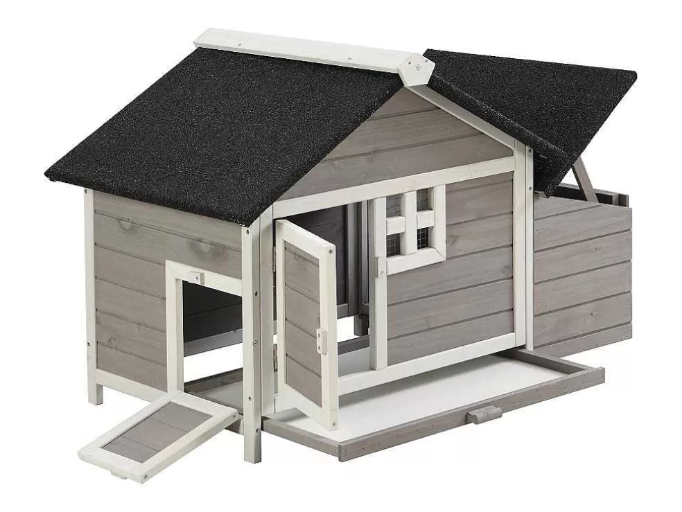 Vente-unique Galinheiro De Madeira Com Poedouro, Para 2 Galinhas, C106 X L64 X A71 Cm Branco E Cinza - Anser* Acessórios Para Animais De Estimação
