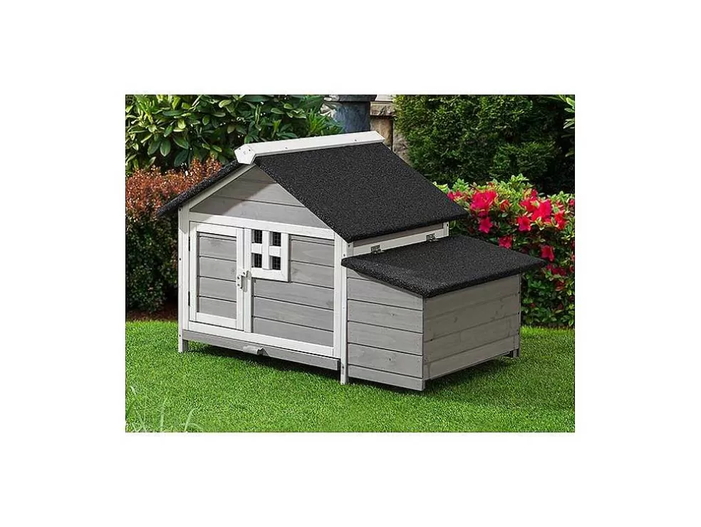 Vente-unique Galinheiro De Madeira Com Poedouro, Para 2 Galinhas, C106 X L64 X A71 Cm Branco E Cinza - Anser* Acessórios Para Animais De Estimação