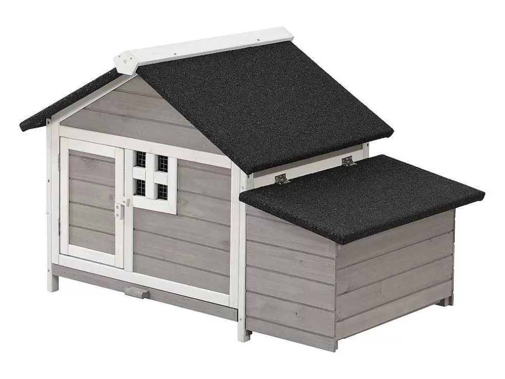 Vente-unique Galinheiro De Madeira Com Poedouro, Para 2 Galinhas, C106 X L64 X A71 Cm Branco E Cinza - Anser* Acessórios Para Animais De Estimação