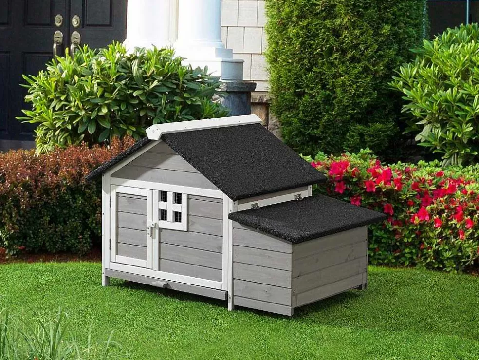 Vente-unique Galinheiro De Madeira Com Poedouro, Para 2 Galinhas, C106 X L64 X A71 Cm Branco E Cinza - Anser* Acessórios Para Animais De Estimação