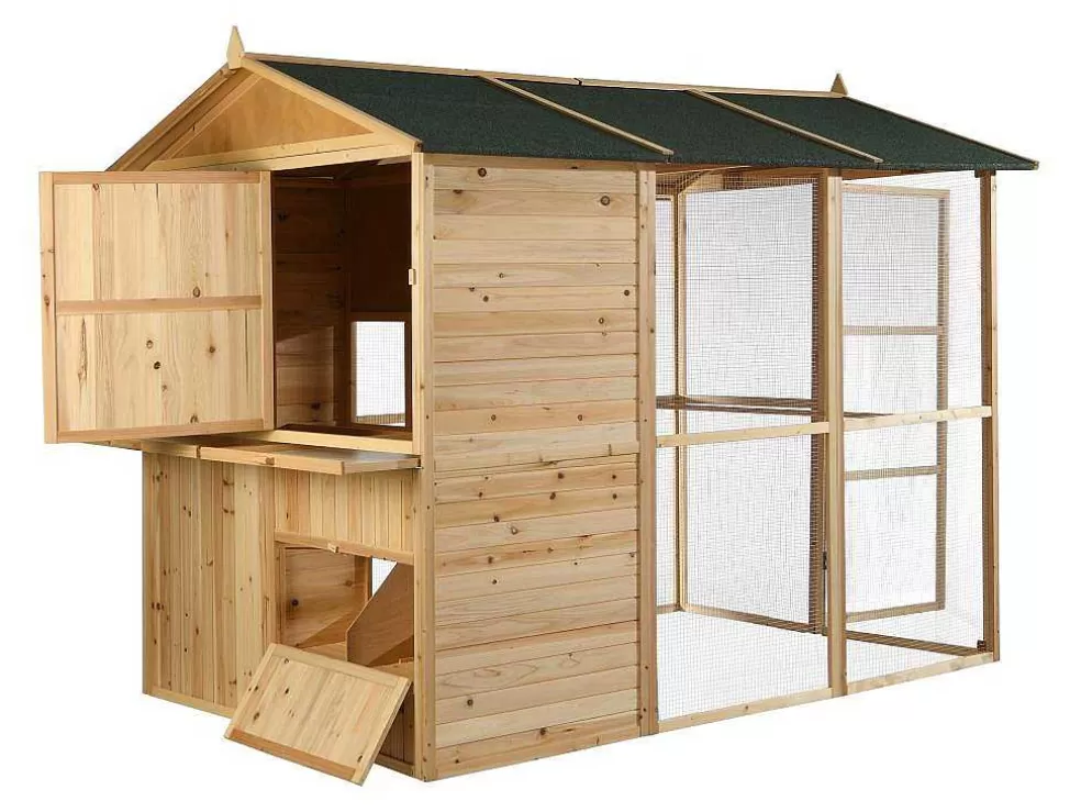 Vente-unique Galinheiro Em Madeira Com Cerca Para 10 Galinhas C. 266 X L. 174 X A. 205 Cm Natural - Feras* Acessórios Para Animais De Estimação