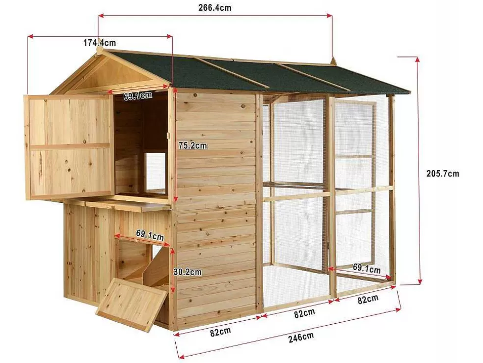 Vente-unique Galinheiro Em Madeira Com Cerca Para 10 Galinhas C. 266 X L. 174 X A. 205 Cm Natural - Feras* Acessórios Para Animais De Estimação