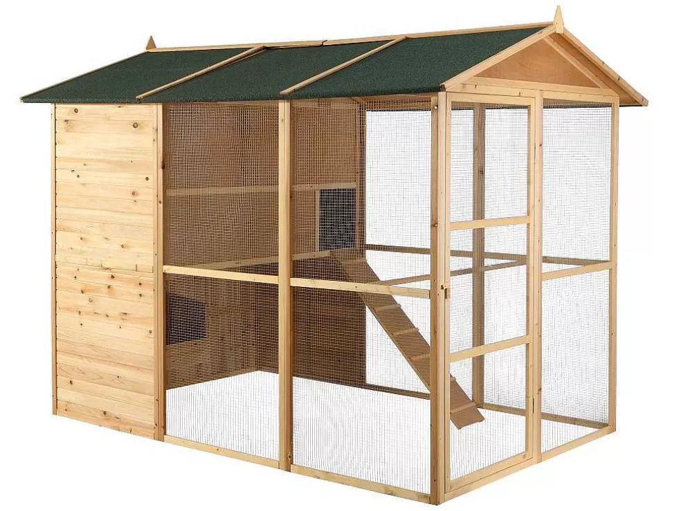Vente-unique Galinheiro Em Madeira Com Cerca Para 10 Galinhas C. 266 X L. 174 X A. 205 Cm Natural - Feras* Acessórios Para Animais De Estimação
