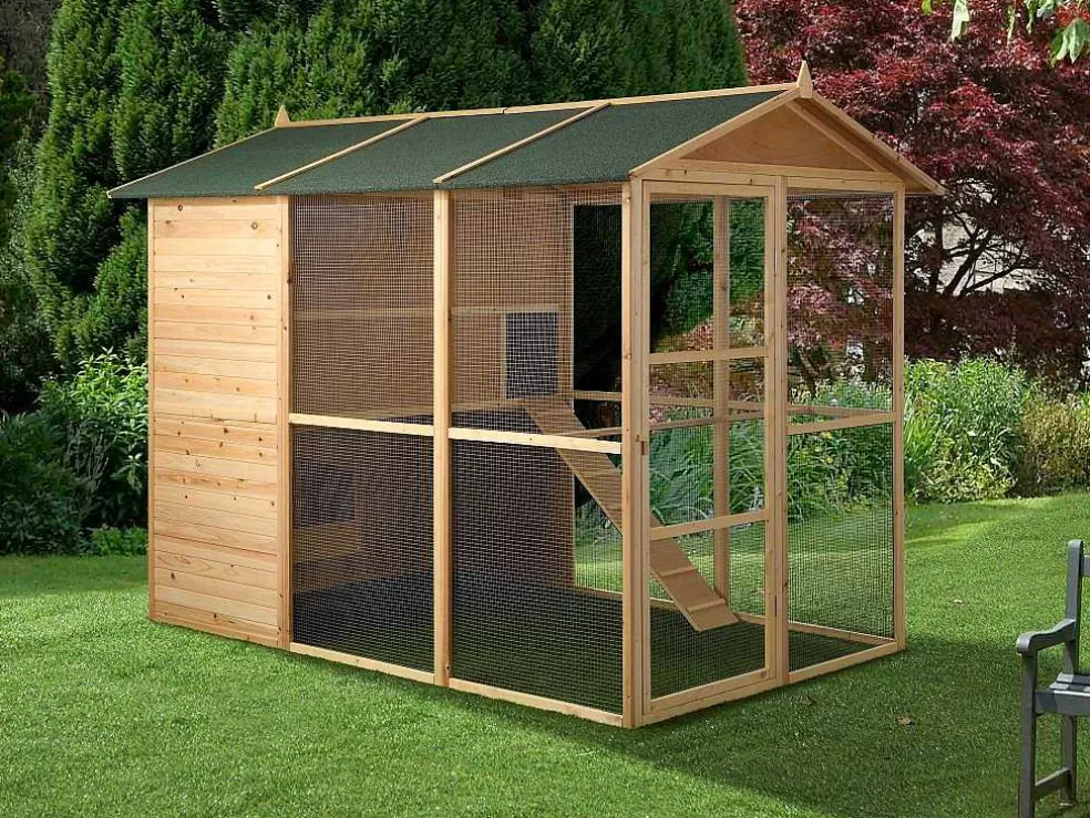 Vente-unique Galinheiro Em Madeira Com Cerca Para 10 Galinhas C. 266 X L. 174 X A. 205 Cm Natural - Feras* Acessórios Para Animais De Estimação