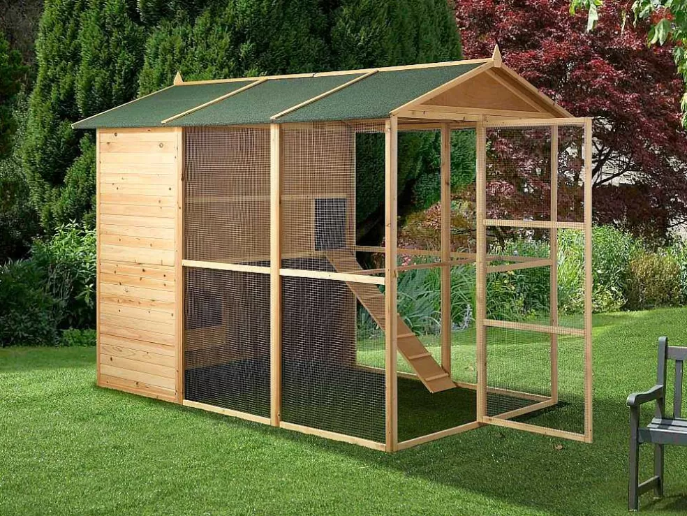 Vente-unique Galinheiro Em Madeira Com Cerca Para 10 Galinhas C. 266 X L. 174 X A. 205 Cm Natural - Feras* Acessórios Para Animais De Estimação